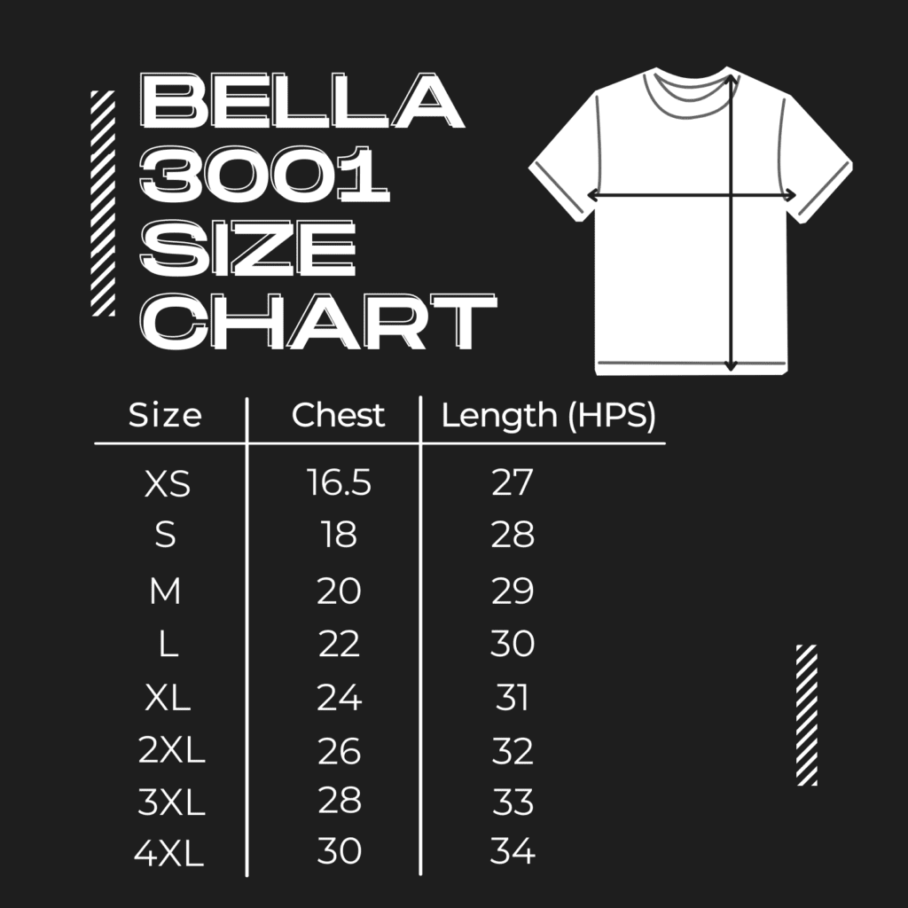Bella 3001 Sizing Chart Black