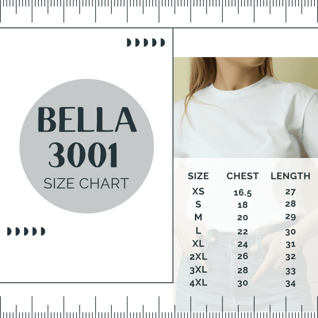 Bella Canvas 3001 size chart white