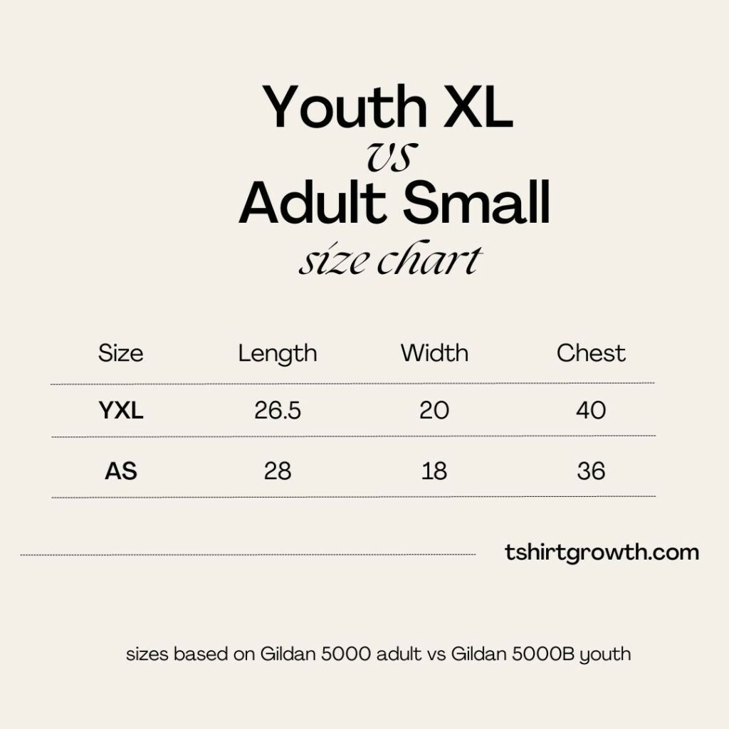 youth xl vs adult small size chart