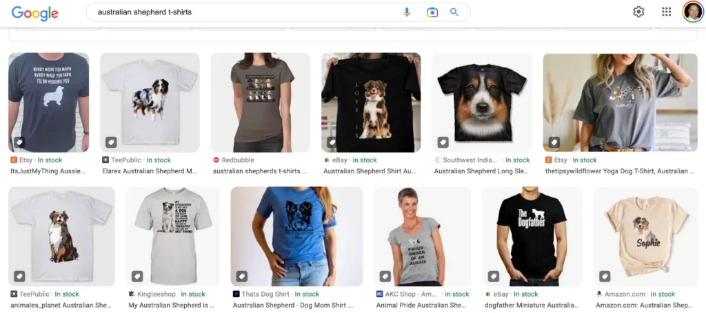 google t shirts search