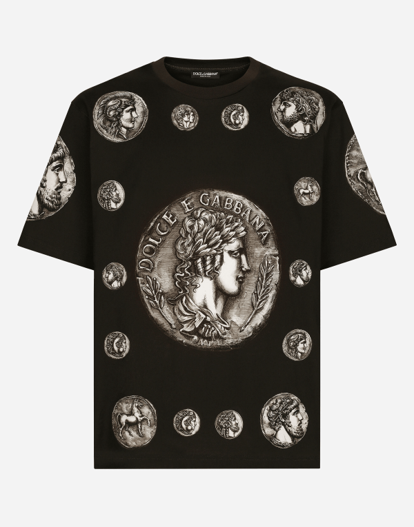 luxury-t-shirt-brands-in-world-Dolce-and-Gabanna-Coin-print-T-shirt